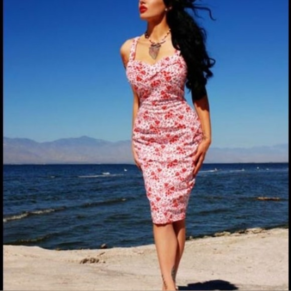 Dixiefried by pinup couture wiggle dress in bleeding rose print 🥀 🦄 medium